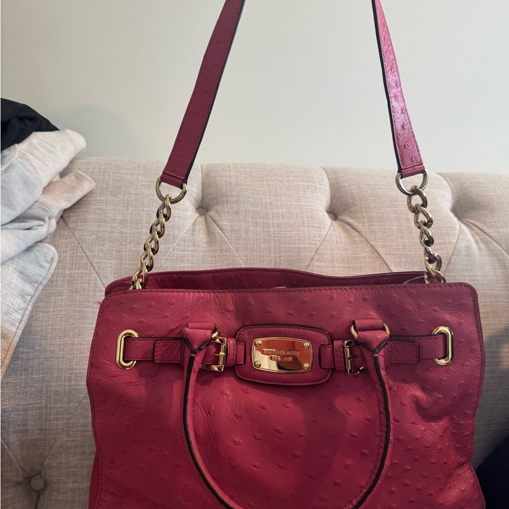 Michael Kors Red Shoulder Bag with Gold Accents
